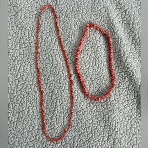 Set of Two Coral Puka Shell Necklaces